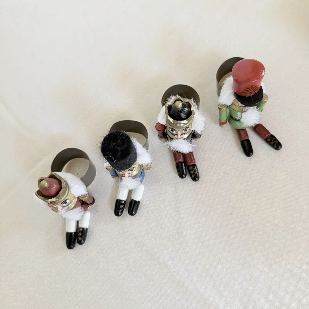 World Market Nutcracker Napkin Rings Wood Christmas Holiday Dangle Legs Set Of 4